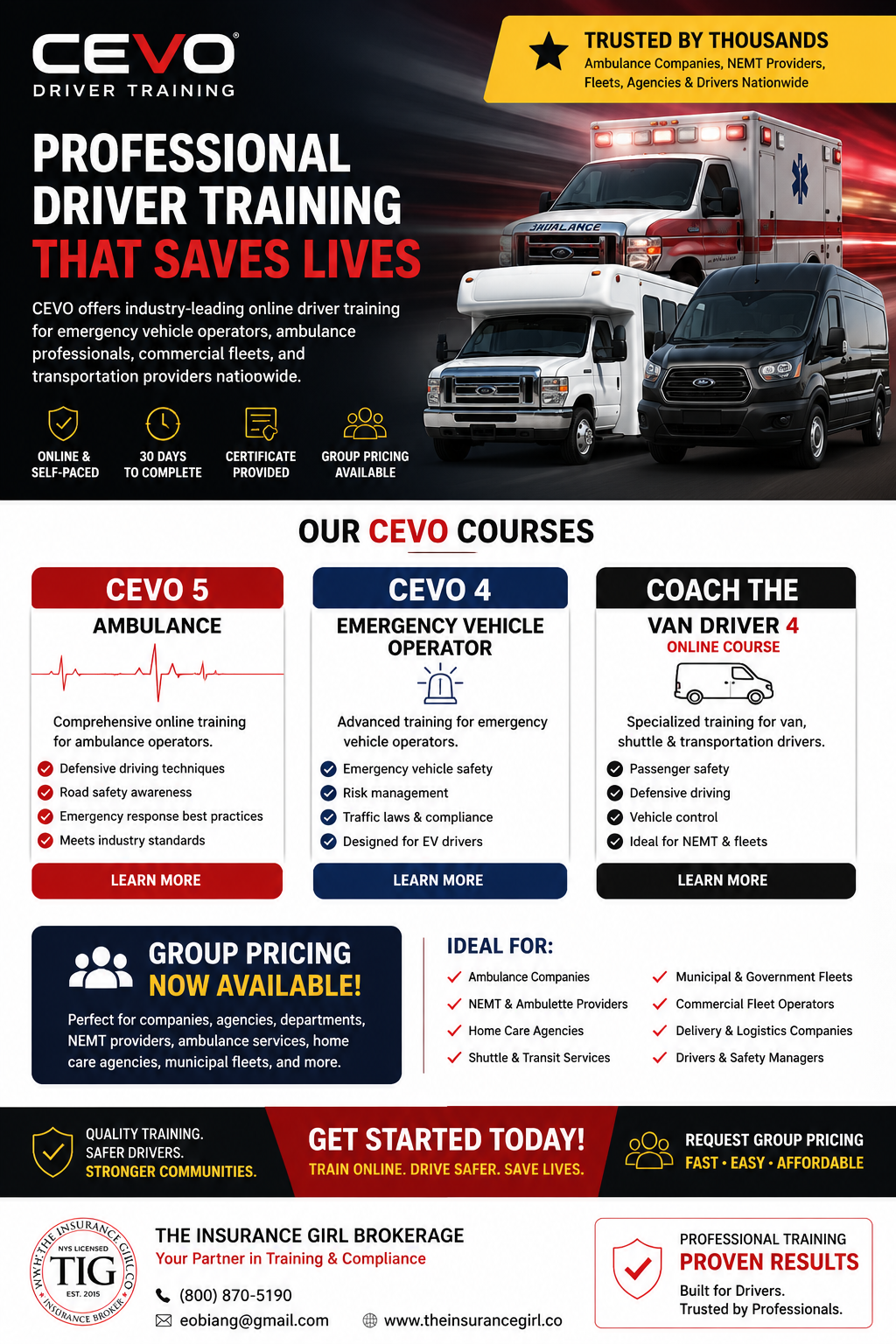 CEVO emergency vehicle operator training online for ambulance, NEMT, ambulette, and transportation fleet drivers